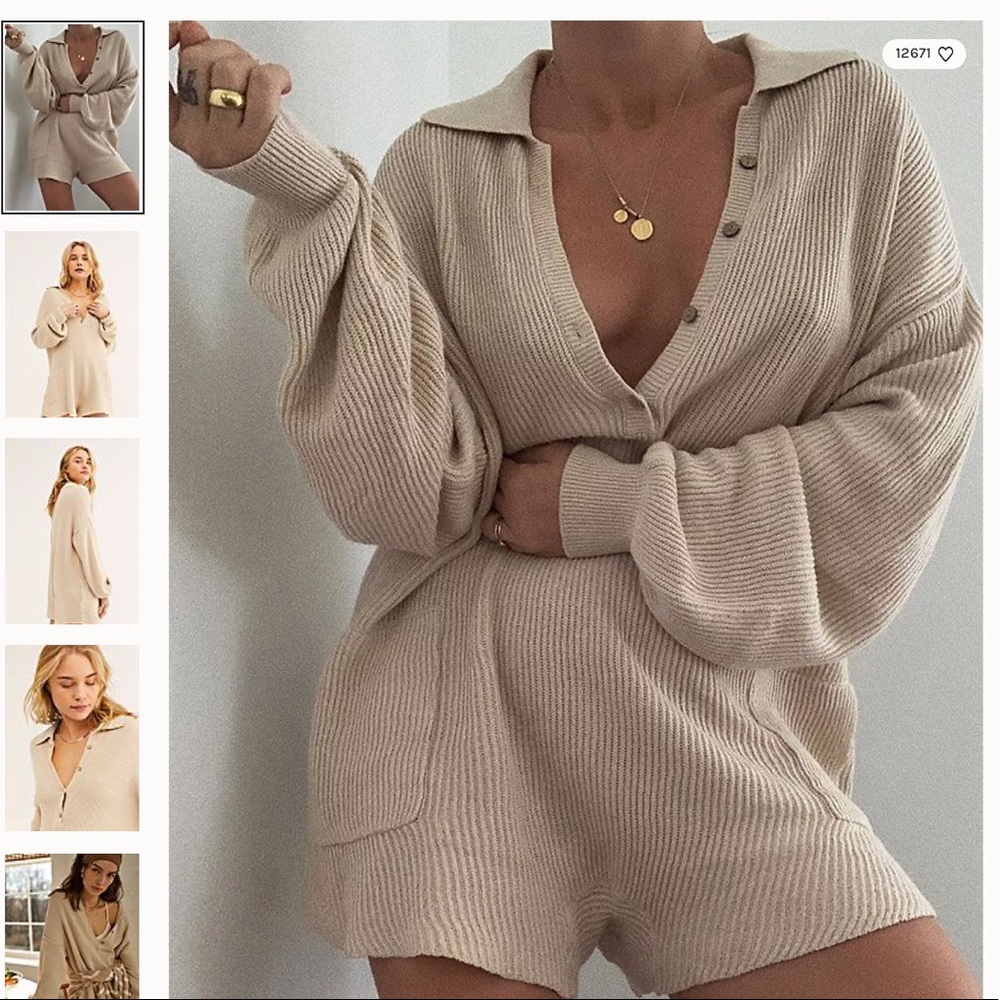 Free People Picnic Sweater Romper in Natural